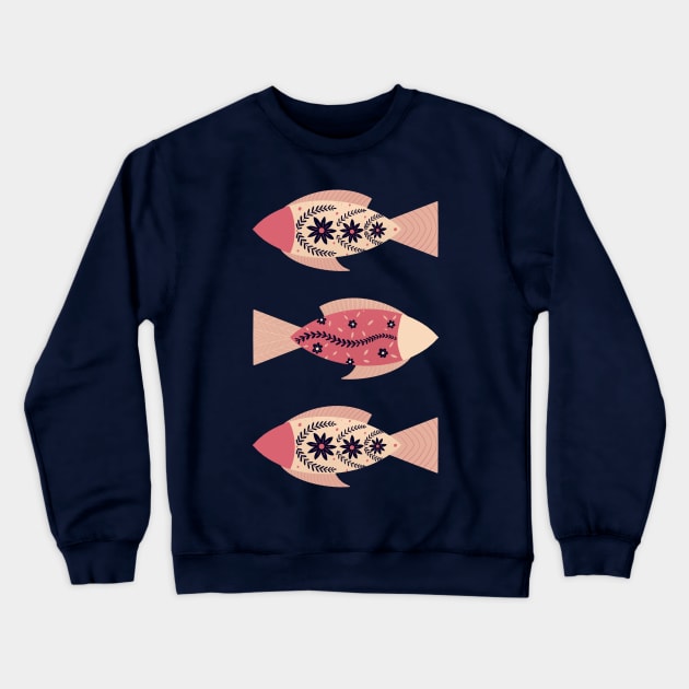 Pink and navy floral fishes Crewneck Sweatshirt by Home Cyn Home 